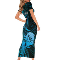 Personalised Polynesia Zodiac Aquarius Short Sleeve Bodycon Dress Galaxy Polynesian Pattern Chest Tattoo Style LT14 - Polynesian Pride