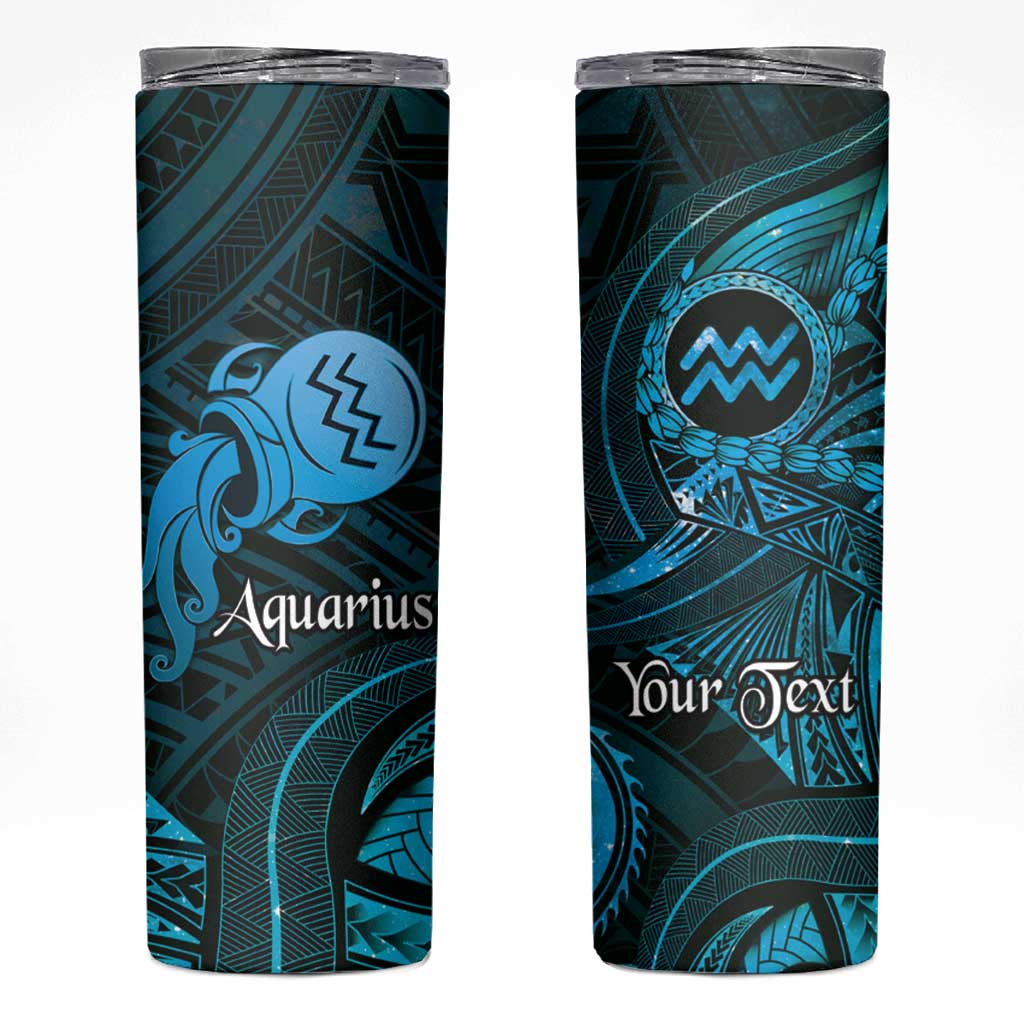Personalised Polynesia Zodiac Aquarius Skinny Tumbler Galaxy Polynesian Pattern Chest Tattoo Style LT14 Blue - Polynesian Pride