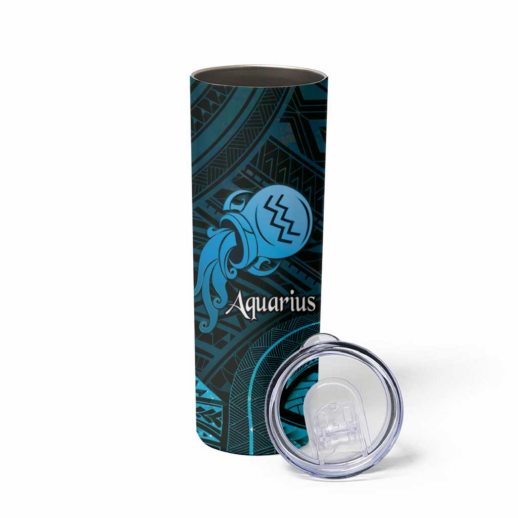 Personalised Polynesia Zodiac Aquarius Skinny Tumbler Galaxy Polynesian Pattern Chest Tattoo Style LT14 - Polynesian Pride