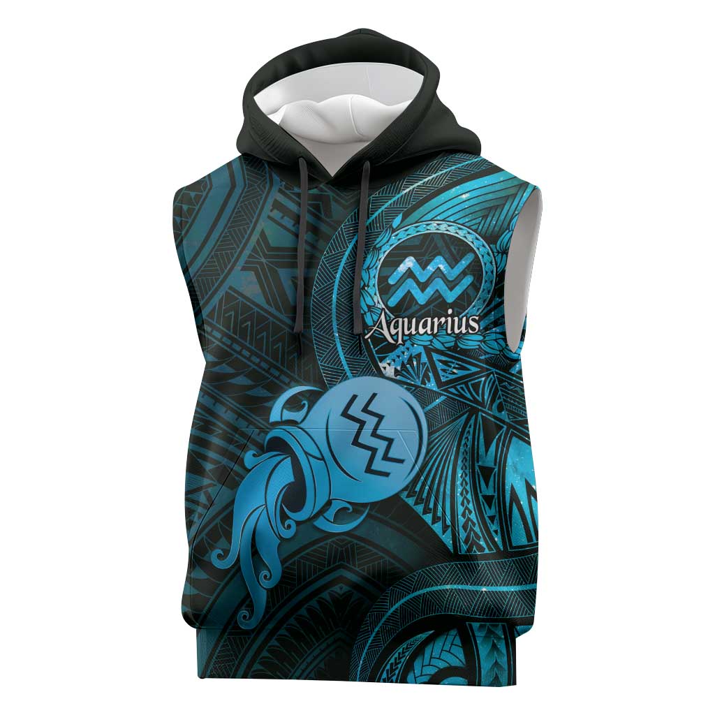Personalised Polynesia Zodiac Aquarius Sleeveless Hoodie Galaxy Polynesian Pattern Chest Tattoo Style