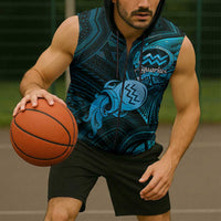 Personalised Polynesia Zodiac Aquarius Sleeveless Zip Hoodie Galaxy Polynesian Pattern Chest Tattoo Style LT14 - Polynesian Pride