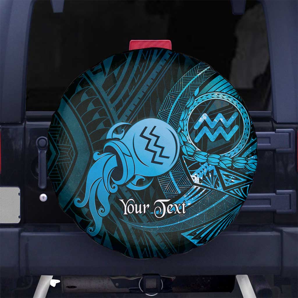 Personalised Polynesia Zodiac Aquarius Spare Tire Cover Galaxy Polynesian Pattern Chest Tattoo Style LT14 No hole Blue - Polynesian Pride