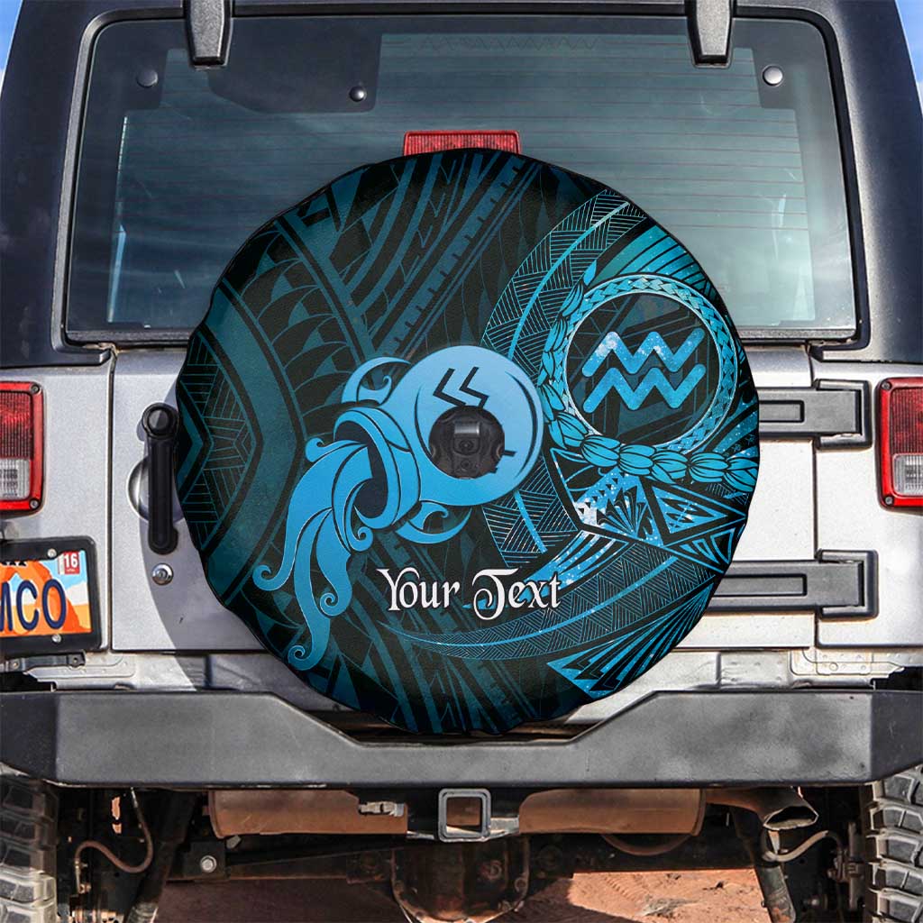 Personalised Polynesia Zodiac Aquarius Spare Tire Cover Galaxy Polynesian Pattern Chest Tattoo Style LT14 Blue - Polynesian Pride