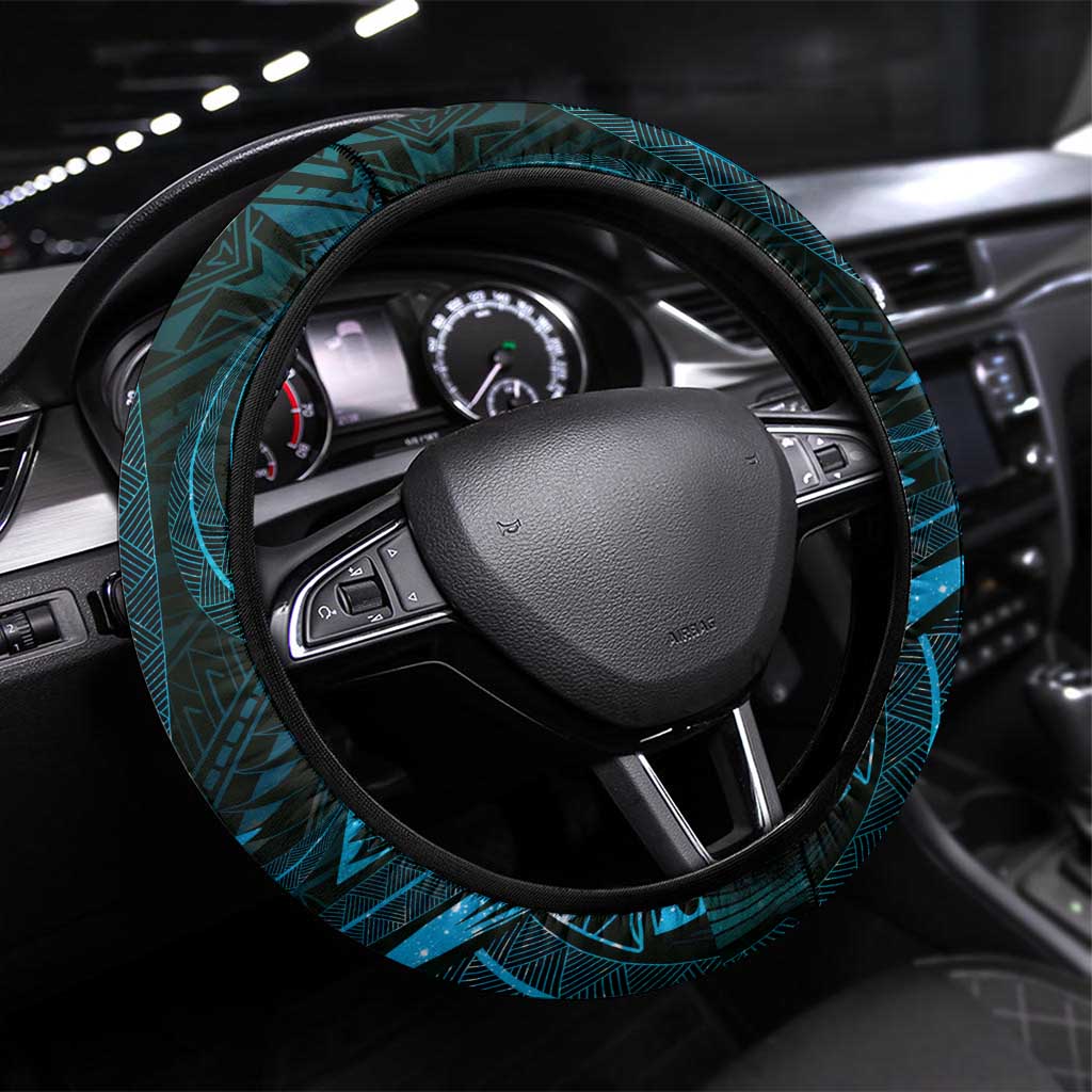 Polynesia Zodiac Aquarius Steering Wheel Cover Galaxy Polynesian Pattern Chest Tattoo Style LT14 Universal Fit Blue - Polynesian Pride