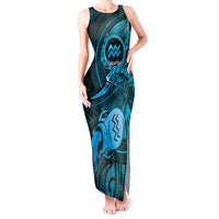 Personalised Polynesia Zodiac Aquarius Tank Maxi Dress Galaxy Polynesian Pattern Chest Tattoo Style LT14 Women Blue - Polynesian Pride