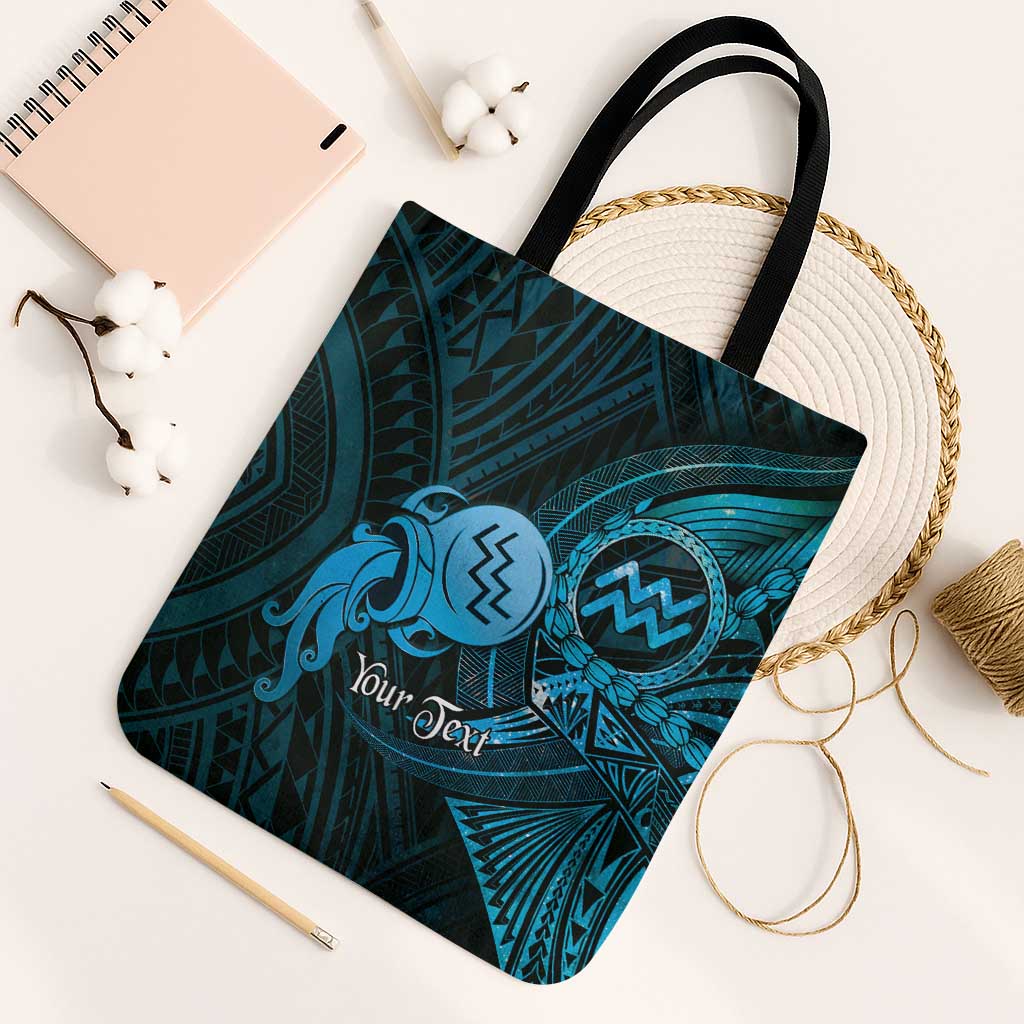 Personalised Polynesia Zodiac Aquarius Tote Bag Galaxy Polynesian Pattern Chest Tattoo Style LT14 Black Strap One Size Blue - Polynesian Pride