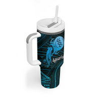 Personalised Polynesia Zodiac Aquarius Tumbler With Handle Galaxy Polynesian Pattern Chest Tattoo Style