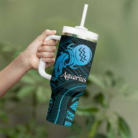 Personalised Polynesia Zodiac Aquarius Tumbler With Handle Galaxy Polynesian Pattern Chest Tattoo Style