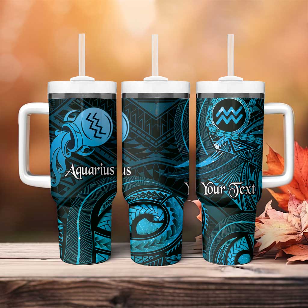 Personalised Polynesia Zodiac Aquarius Tumbler With Handle Galaxy Polynesian Pattern Chest Tattoo Style