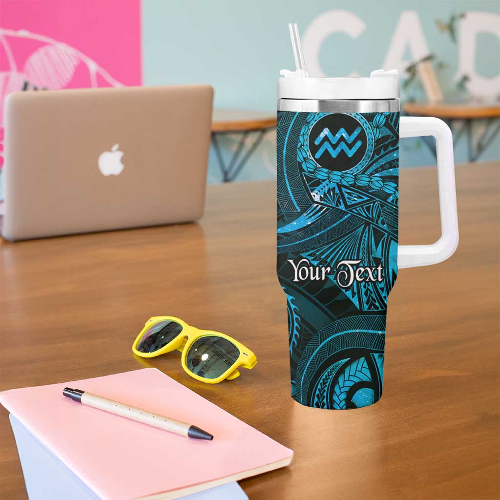 Personalised Polynesia Zodiac Aquarius Tumbler With Handle Galaxy Polynesian Pattern Chest Tattoo Style
