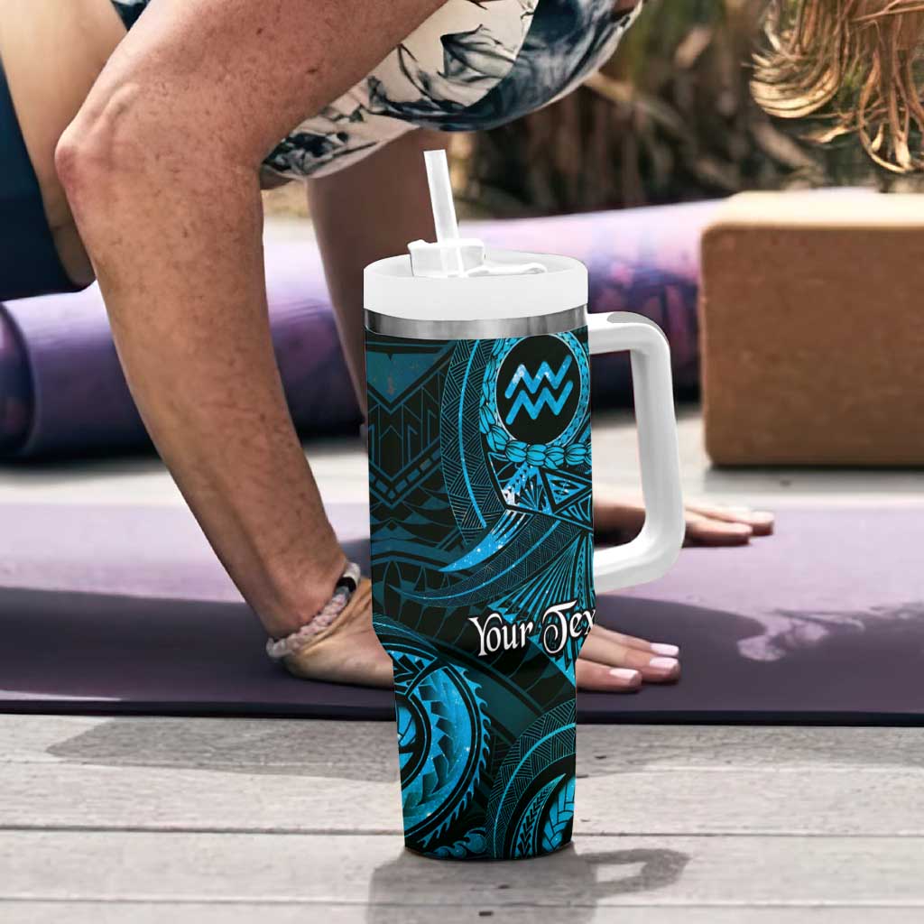 Personalised Polynesia Zodiac Aquarius Tumbler With Handle Galaxy Polynesian Pattern Chest Tattoo Style