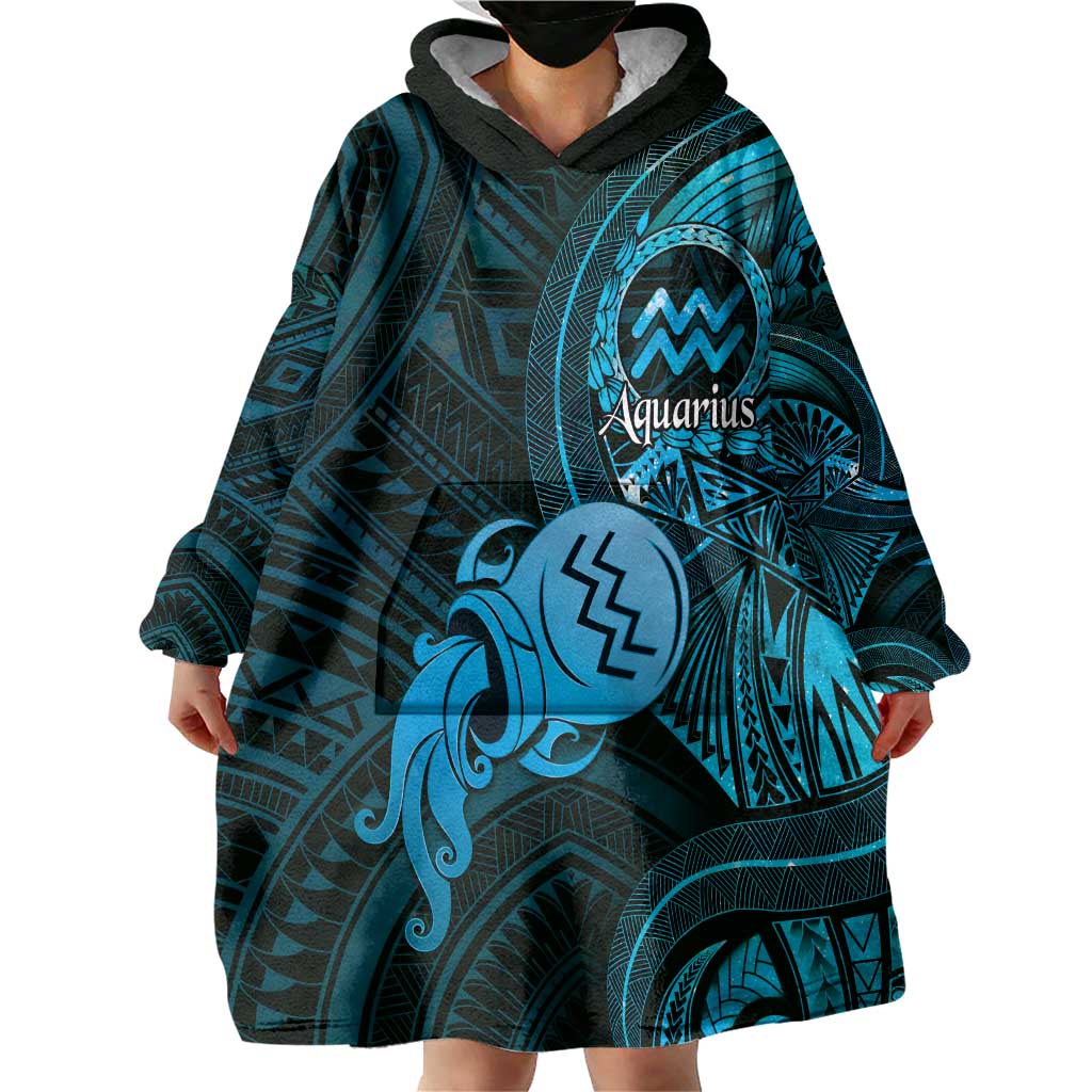 Personalised Polynesia Zodiac Aquarius Wearable Blanket Hoodie Galaxy Polynesian Pattern Chest Tattoo Style LT14 - Polynesian Pride