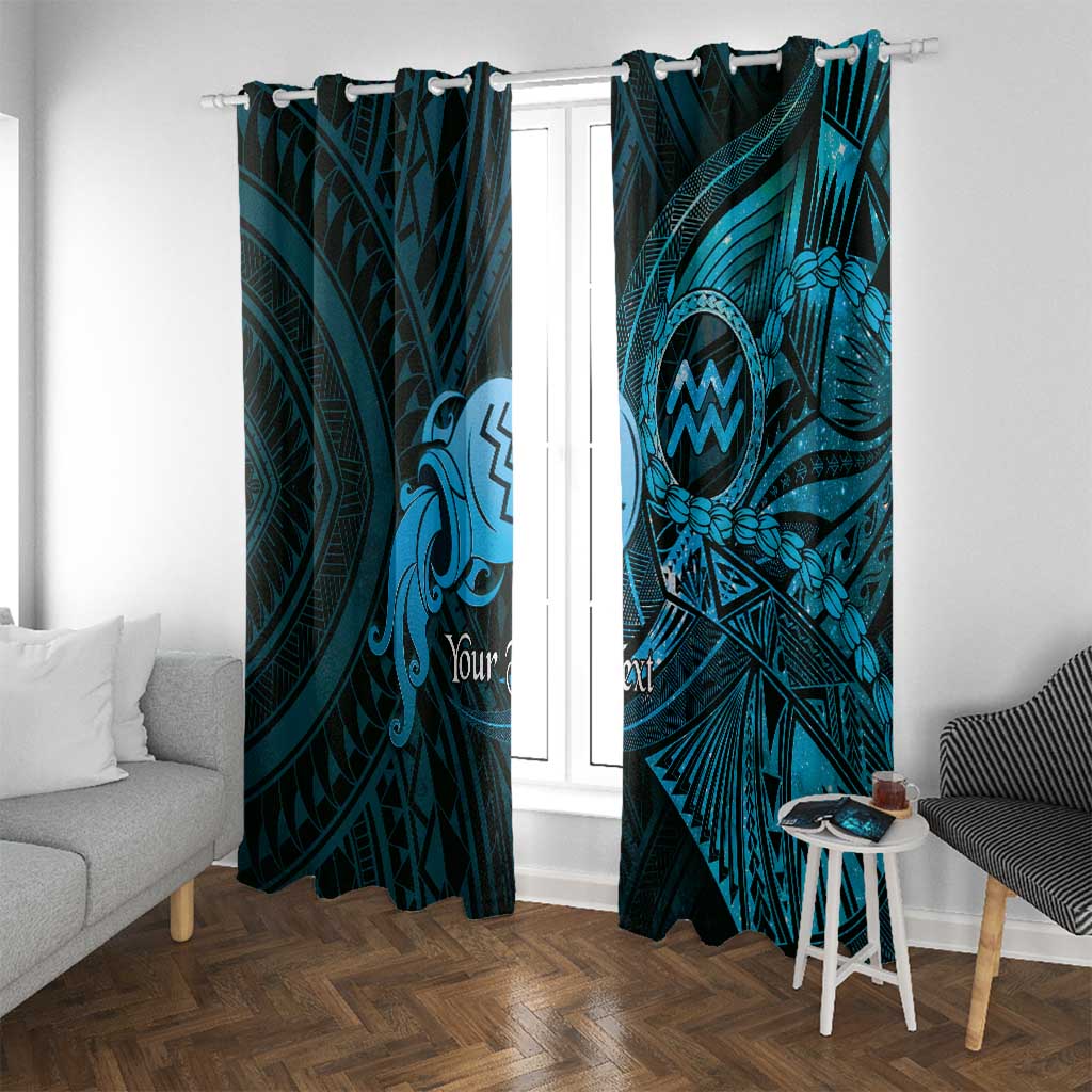 Personalised Polynesia Zodiac Aquarius Window Curtain Galaxy Polynesian Pattern Chest Tattoo Style LT14 With Grommets Blue - Polynesian Pride