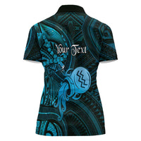 Personalised Polynesia Zodiac Aquarius Women Polo Shirt Galaxy Polynesian Pattern Chest Tattoo Style