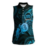Personalised Polynesia Zodiac Aquarius Women Sleeveless Polo Shirt Galaxy Polynesian Pattern Chest Tattoo Style