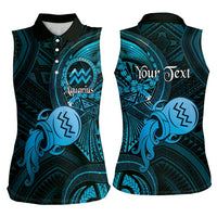 Personalised Polynesia Zodiac Aquarius Women Sleeveless Polo Shirt Galaxy Polynesian Pattern Chest Tattoo Style