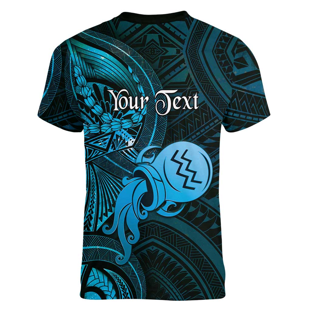 Personalised Polynesia Zodiac Aquarius Women V-Neck T-Shirt Galaxy Polynesian Pattern Chest Tattoo Style LT14 - Polynesian Pride