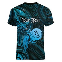 Personalised Polynesia Zodiac Aquarius Women V-Neck T-Shirt Galaxy Polynesian Pattern Chest Tattoo Style LT14 - Polynesian Pride