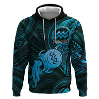 Personalised Polynesia Zodiac Aquarius Zip Hoodie Galaxy Polynesian Pattern Chest Tattoo Style LT14 Pullover Hoodie Blue - Polynesian Pride