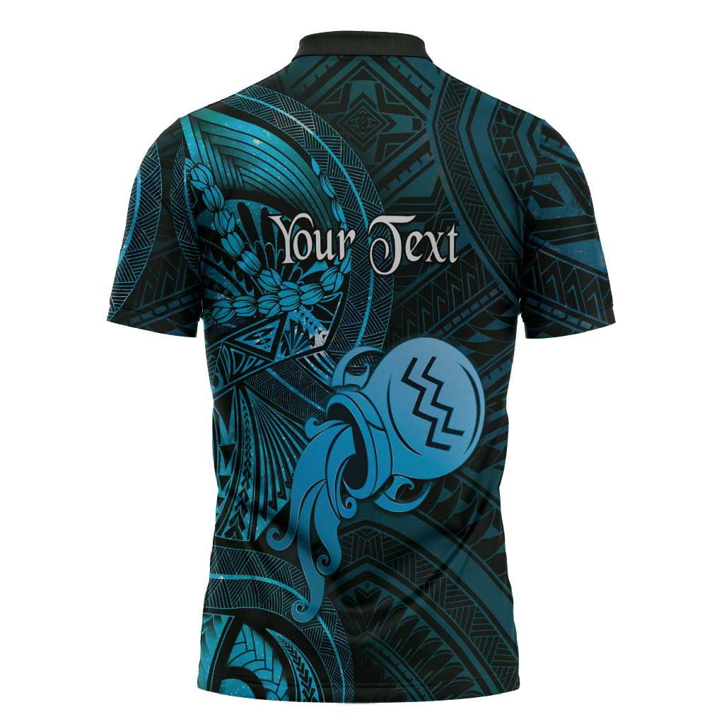 Personalised Polynesia Zodiac Aquarius Zipper Polo Shirt Galaxy Polynesian Pattern Chest Tattoo Style LT14 - Polynesian Pride