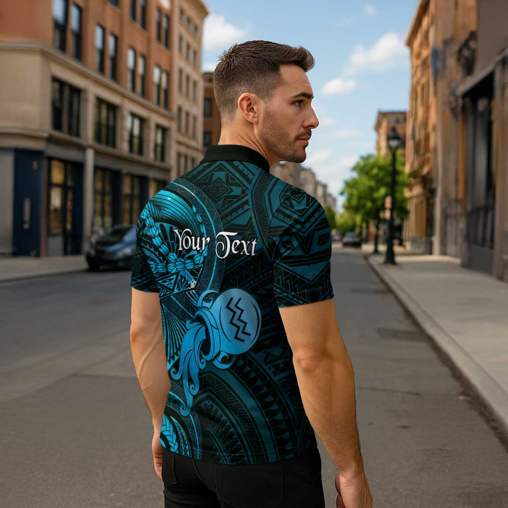 Personalised Polynesia Zodiac Aquarius Zipper Polo Shirt Galaxy Polynesian Pattern Chest Tattoo Style LT14 - Polynesian Pride