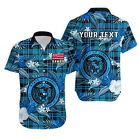 (Custom Personalised) Hawaii State Hawaiian Shirt Tropical Flowers Mix Tartan Blue Version LT14 Blue - Polynesian Pride