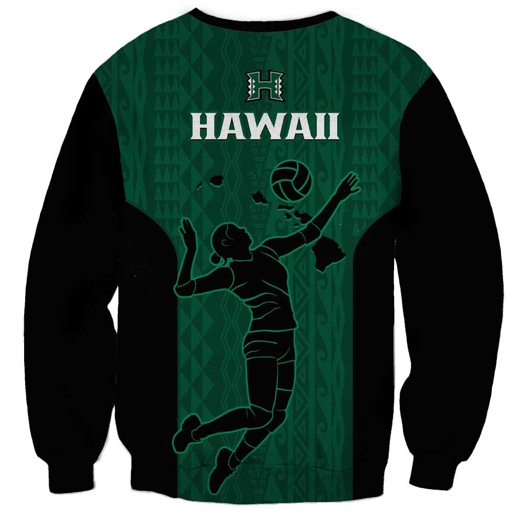 Hawaii Volleyball Sweatshirt Hawaiian Kakau Green Style LT14