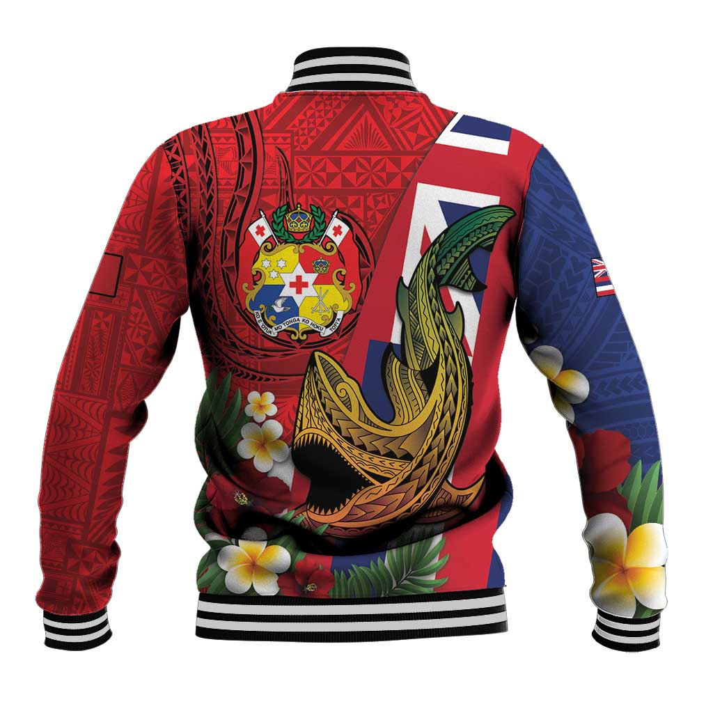 Hawaii And Tonga Baseball Jacket Shark Tattoo With Tongan Coat Of Arms LT14 - Polynesian Pride