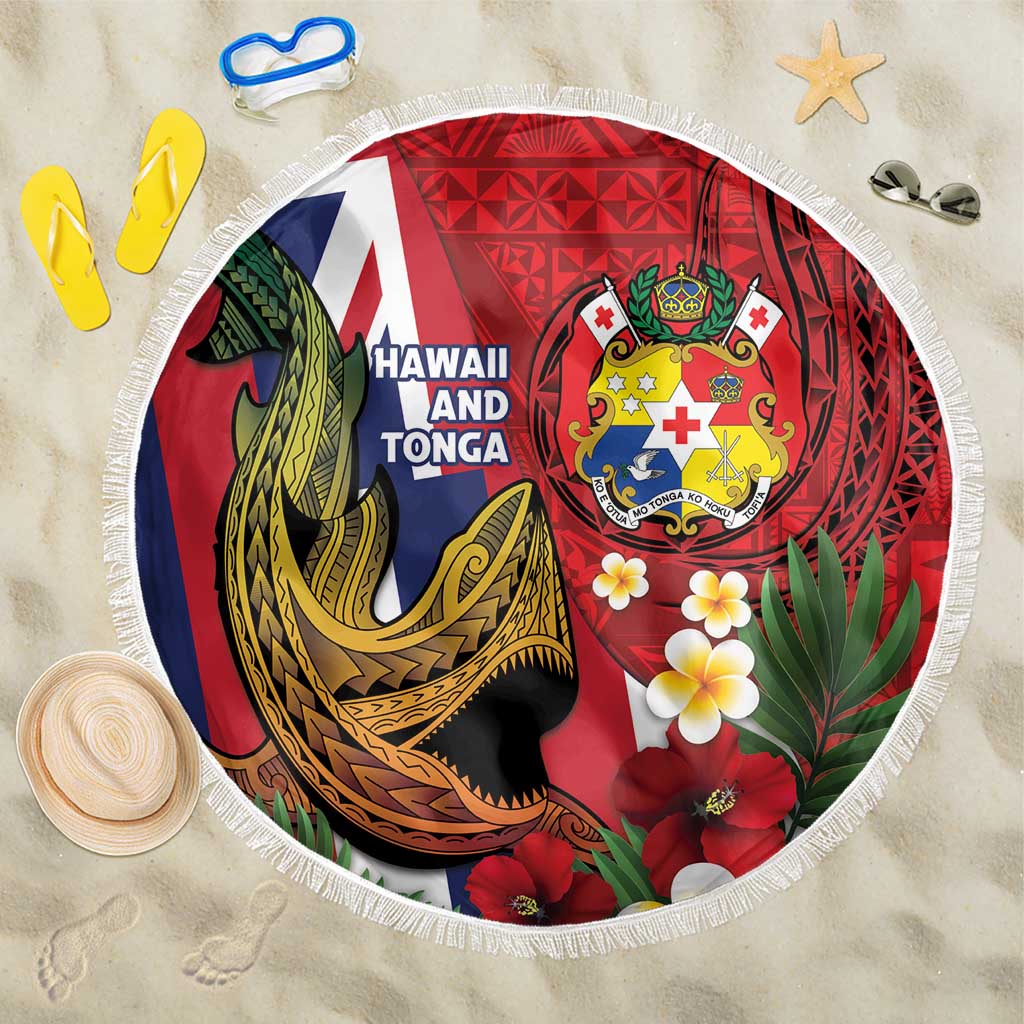Hawaii And Tonga Beach Blanket Shark Tattoo With Tongan Coat Of Arms LT14 One Size 150cm Red - Polynesian Pride