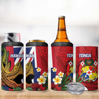 Hawaii And Tonga 4 in 1 Can Cooler Tumbler Shark Tattoo With Tongan Coat Of Arms