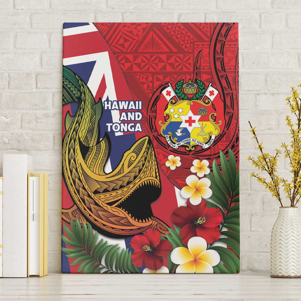 Hawaii And Tonga Canvas Wall Art Shark Tattoo With Tongan Coat Of Arms LT14 Without Frame Red - Polynesian Pride