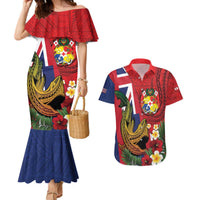 Hawaii And Tonga Couples Matching Mermaid Dress and Hawaiian Shirt Shark Tattoo With Tongan Coat Of Arms LT14 Red - Polynesian Pride