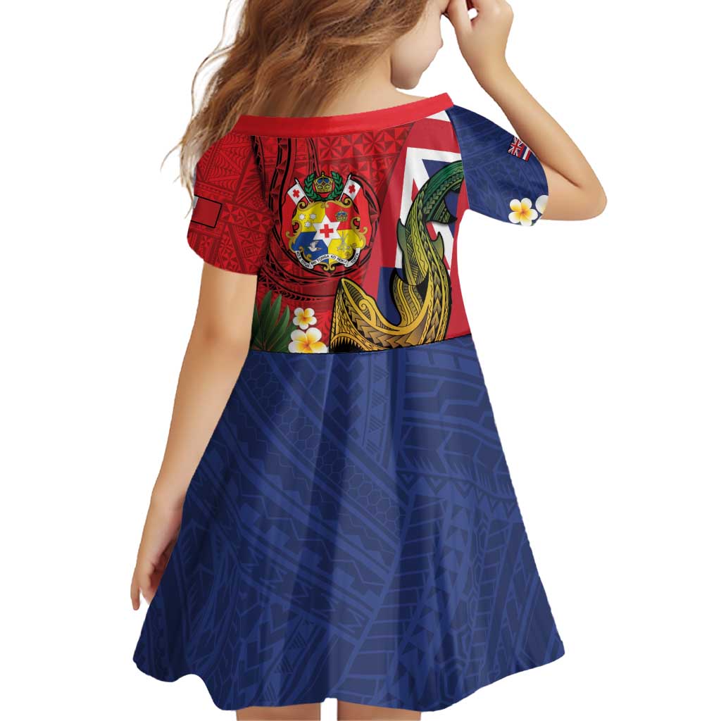 Hawaii And Tonga Family Matching Off Shoulder Short Dress and Hawaiian Shirt Shark Tattoo With Tongan Coat Of Arms