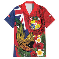 Hawaii And Tonga Family Matching Puletasi and Hawaiian Shirt Shark Tattoo With Tongan Coat Of Arms