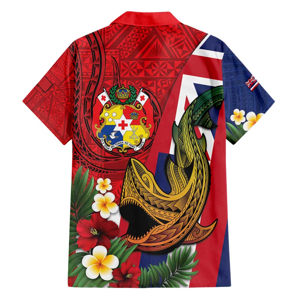 Hawaii And Tonga Family Matching Tank Maxi Dress and Hawaiian Shirt Shark Tattoo With Tongan Coat Of Arms