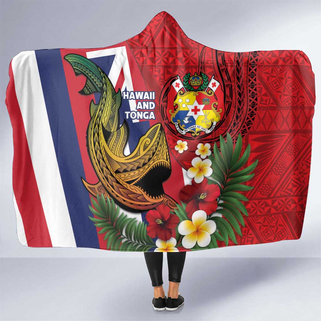 Hawaii And Tonga Hooded Blanket Shark Tattoo With Tongan Coat Of Arms LT14 One Size Red - Polynesian Pride
