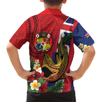 Hawaii And Tonga Kid Hawaiian Shirt Shark Tattoo With Tongan Coat Of Arms LT14 - Polynesian Pride