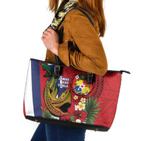 Hawaii And Tonga Leather Tote Bag Shark Tattoo With Tongan Coat Of Arms LT14 Red - Polynesian Pride