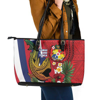 Hawaii And Tonga Leather Tote Bag Shark Tattoo With Tongan Coat Of Arms LT14 - Polynesian Pride