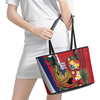 Hawaii And Tonga Leather Tote Bag Shark Tattoo With Tongan Coat Of Arms LT14 - Polynesian Pride
