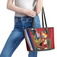 Hawaii And Tonga Leather Tote Bag Shark Tattoo With Tongan Coat Of Arms LT14 - Polynesian Pride