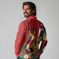 Hawaii And Tonga Long Sleeve Polo Shirt Shark Tattoo With Tongan Coat Of Arms