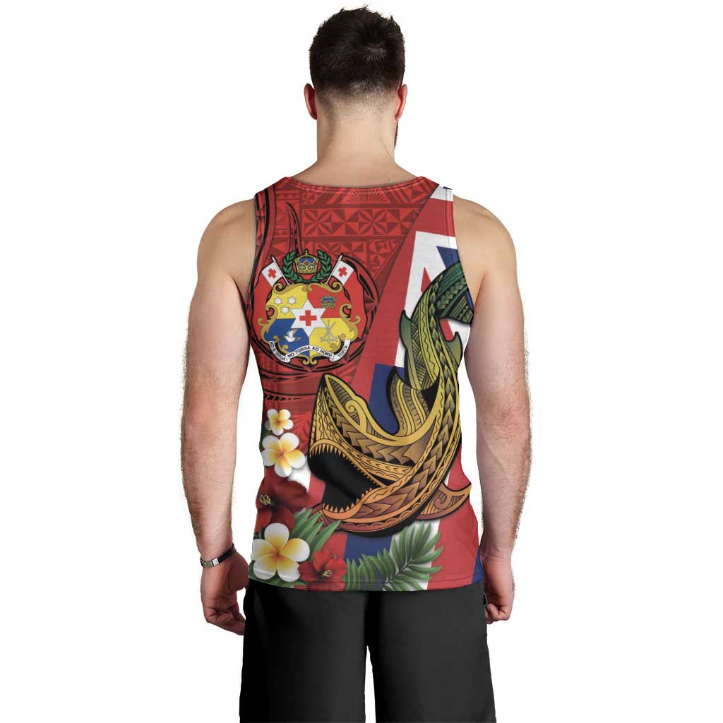 Hawaii And Tonga Men Tank Top Shark Tattoo With Tongan Coat Of Arms LT14 - Polynesian Pride