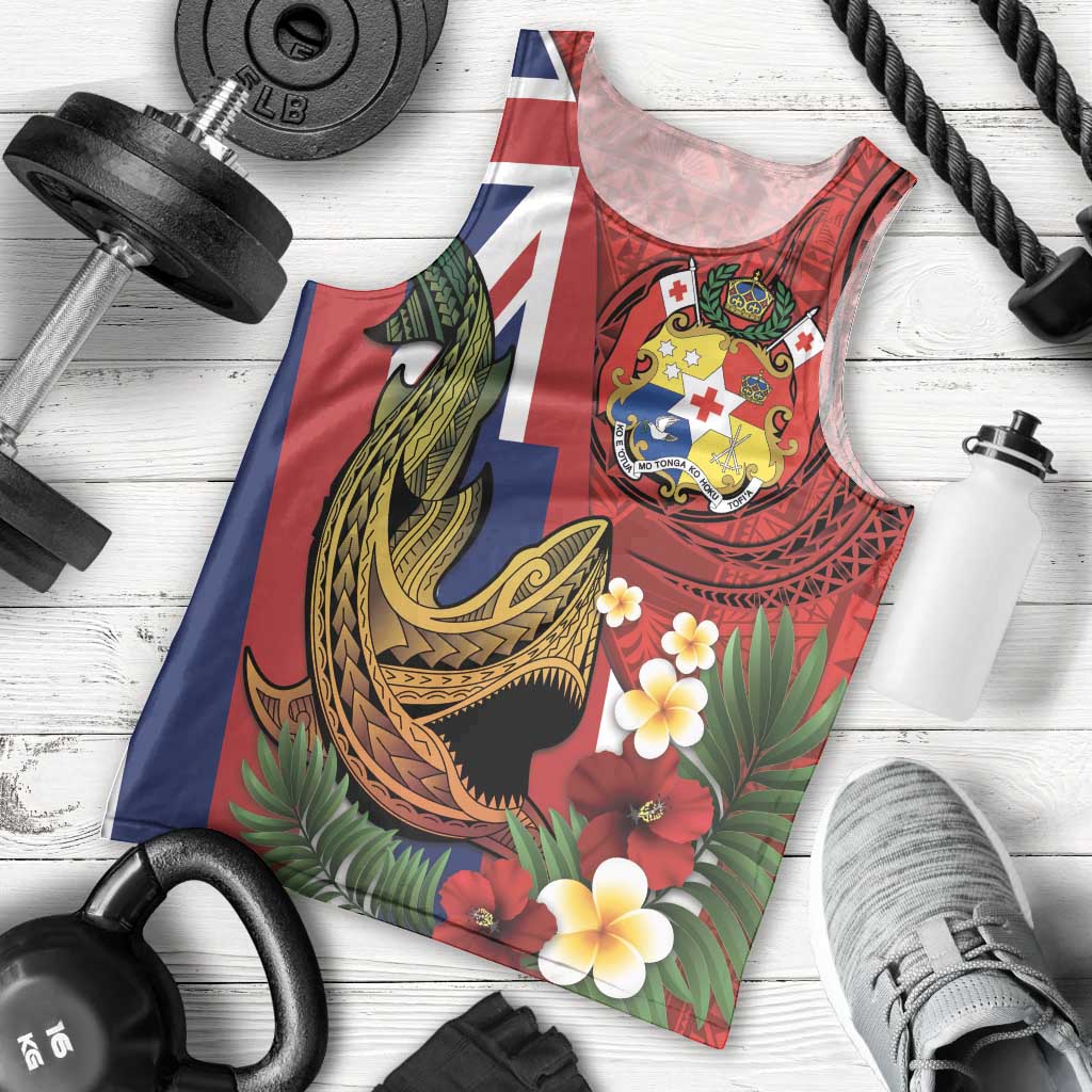 Hawaii And Tonga Men Tank Top Shark Tattoo With Tongan Coat Of Arms LT14 - Polynesian Pride
