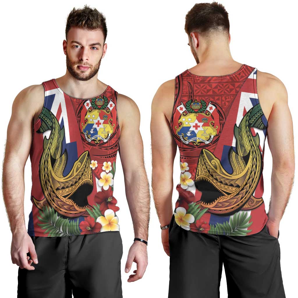 Hawaii And Tonga Men Tank Top Shark Tattoo With Tongan Coat Of Arms LT14 - Polynesian Pride