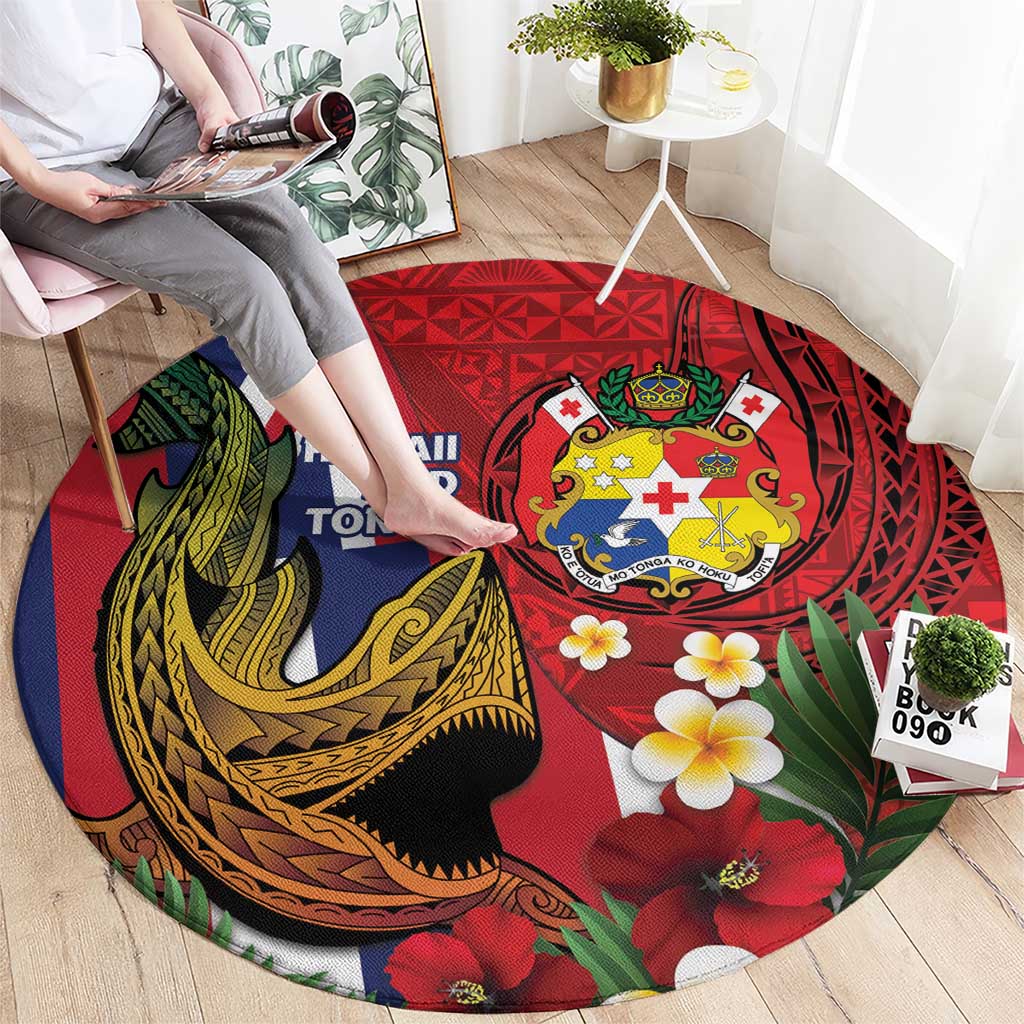 Hawaii And Tonga Round Carpet Shark Tattoo With Tongan Coat Of Arms