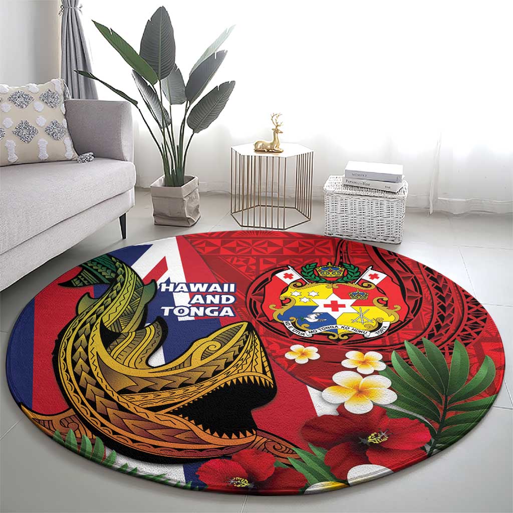 Hawaii And Tonga Round Carpet Shark Tattoo With Tongan Coat Of Arms