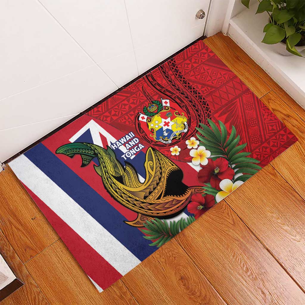Hawaii And Tonga Rubber Doormat Shark Tattoo With Tongan Coat Of Arms LT14 - Polynesian Pride