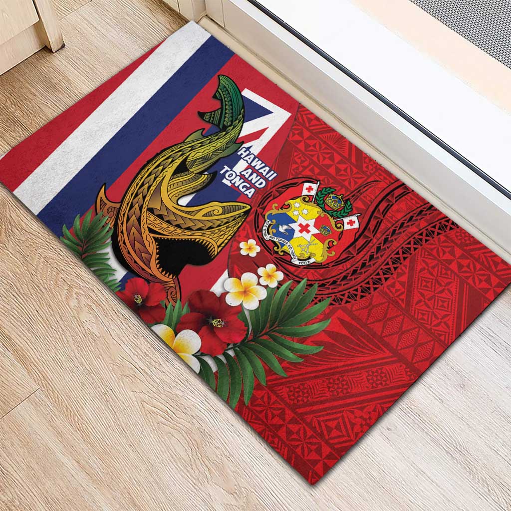 Hawaii And Tonga Rubber Doormat Shark Tattoo With Tongan Coat Of Arms LT14 - Polynesian Pride