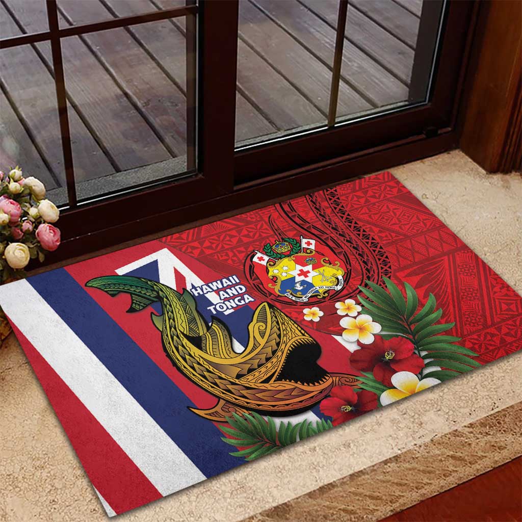 Hawaii And Tonga Rubber Doormat Shark Tattoo With Tongan Coat Of Arms LT14 - Polynesian Pride